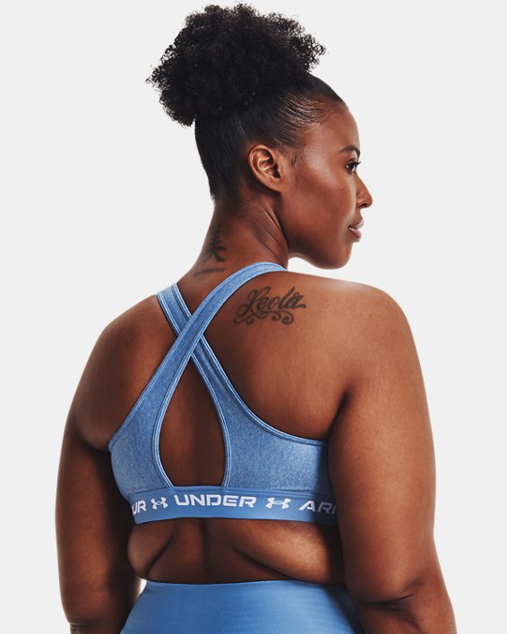 Women's Armour® Mid Crossback Heather Sports Bra, Blue, pdpMainDesktop image number 6
